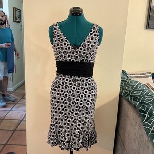 White House Black Market Black and White Circle Print Midi Dress